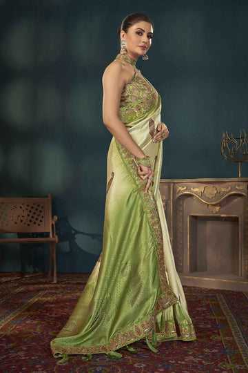 Beauteous Green Color Silk Fabric Partywear Saree