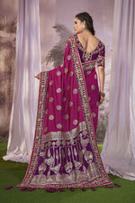 Beauteous Voilet Color Banarasi Fabric Partywear Saree