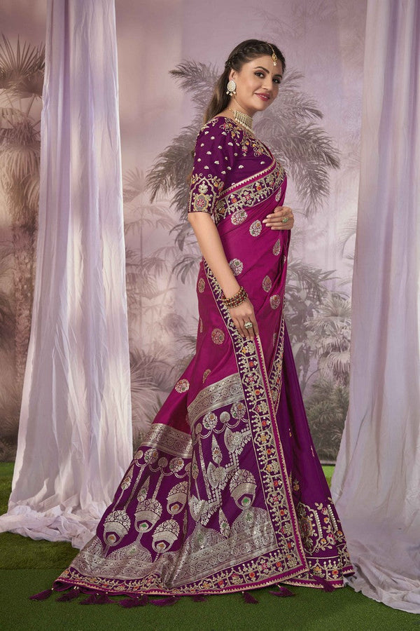 Beauteous Voilet Color Banarasi Fabric Partywear Saree