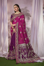 Beauteous Voilet Color Banarasi Fabric Partywear Saree