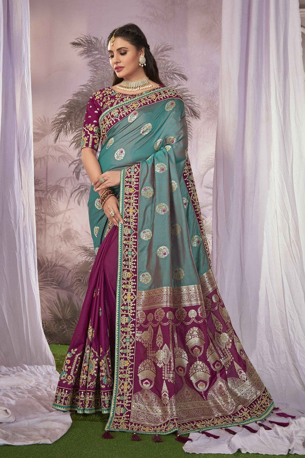 Beauteous Voilet Color Banarasi Fabric Partywear Saree