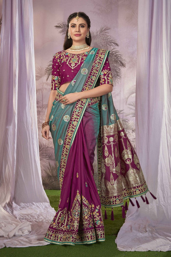 Beauteous Voilet Color Banarasi Fabric Partywear Saree