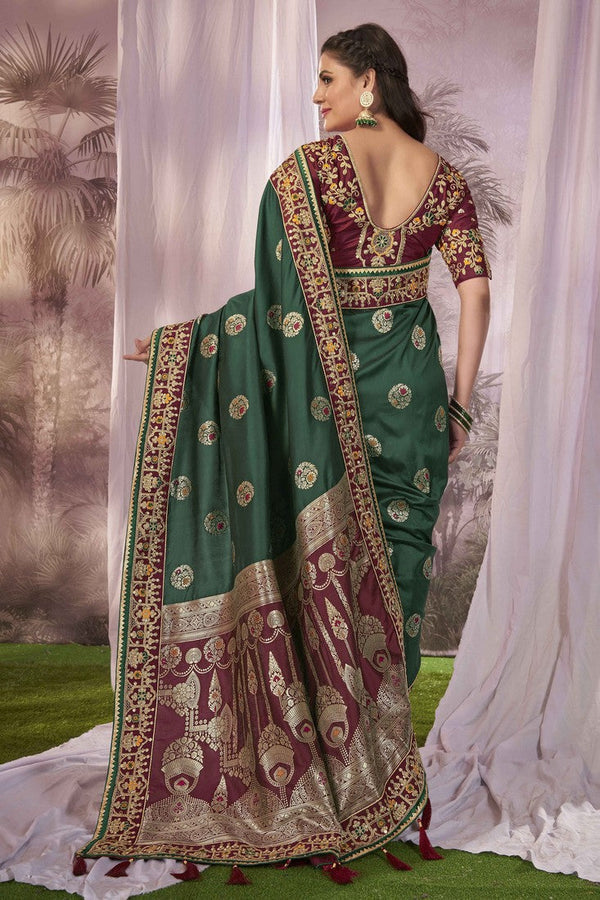 Beauteous Maroon Color Banarasi Fabric Partywear Saree