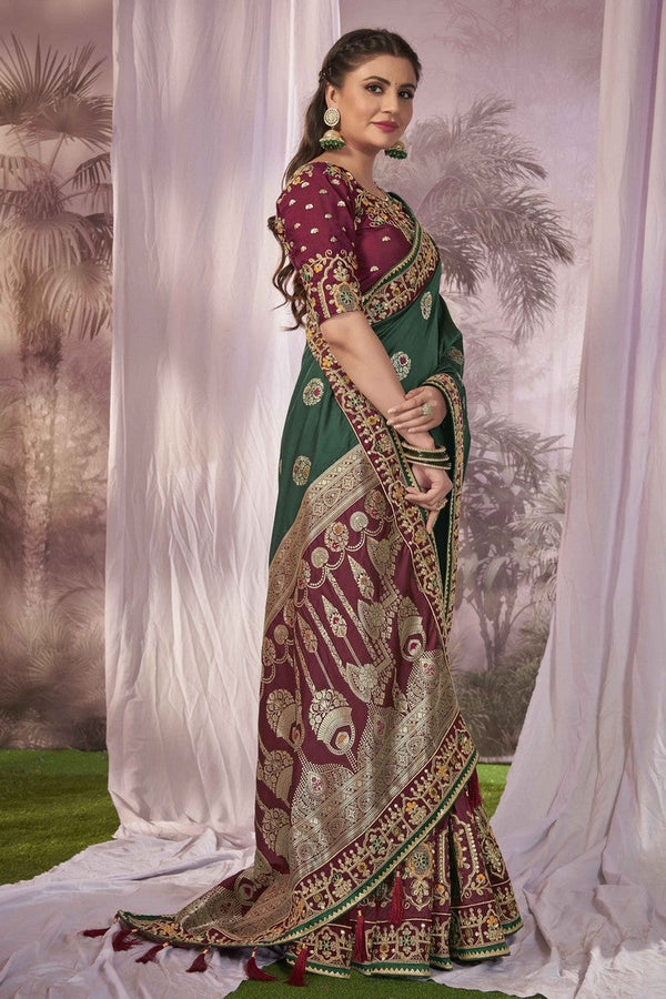 Beauteous Maroon Color Banarasi Fabric Partywear Saree