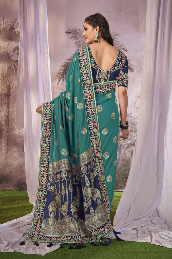 Beauteous Navy Blue Color Banarasi Fabric Partywear Saree