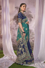 Beauteous Navy Blue Color Banarasi Fabric Partywear Saree