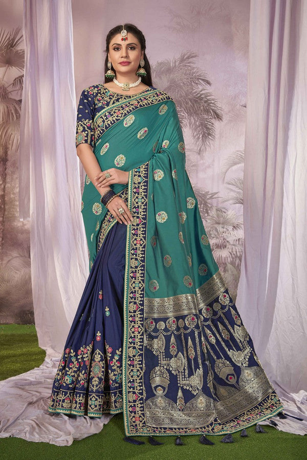 Beauteous Navy Blue Color Banarasi Fabric Partywear Saree