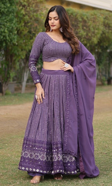 Lovely Purple Color Georgette Fabric Party Wear Lehenga