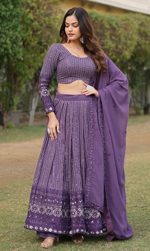 Lovely Purple Color Georgette Fabric Party Wear Lehenga