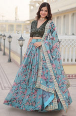 Lovely Aqua Color Georgette Fabric Party Wear Lehenga