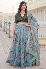 Lovely Aqua Color Georgette Fabric Party Wear Lehenga