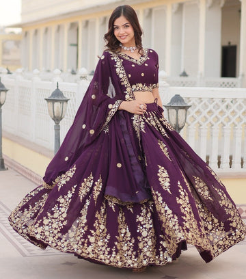 Lovely Wine Color Georgette Fabric Party Wear Lehenga