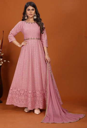 Striking Peach Color Georgette Fabric Gown