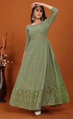 Striking Green Color Georgette Fabric Gown