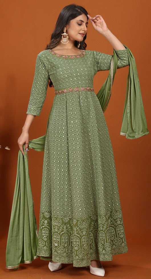 Striking Green Color Georgette Fabric Gown