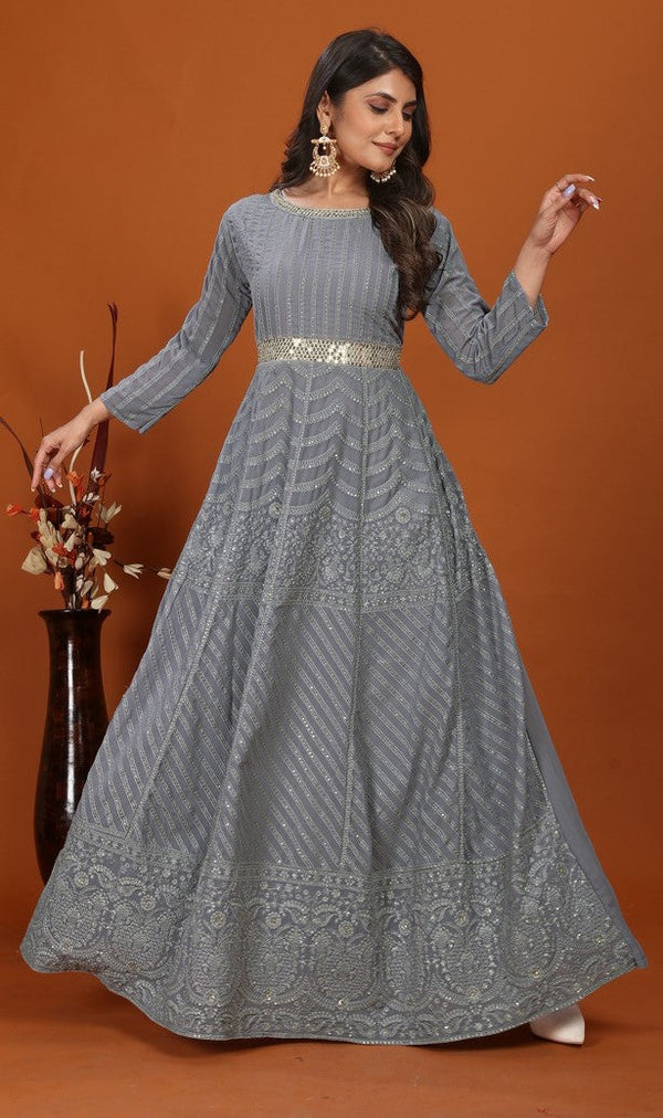 Striking Grey Color Georgette Fabric Gown