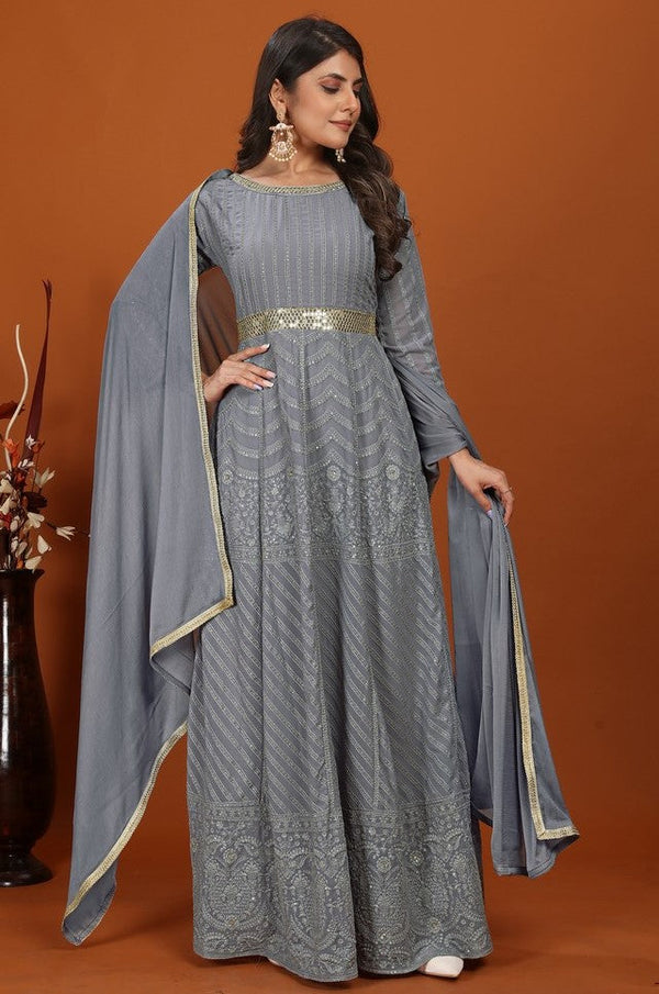 Striking Grey Color Georgette Fabric Gown