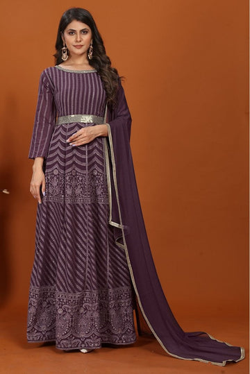 Striking Wine Color Georgette Fabric Gown