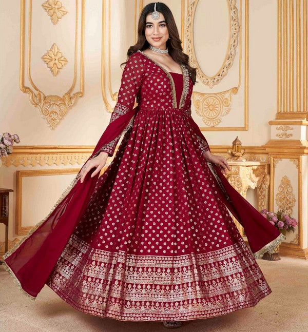 Striking Maroon Color Georgette Fabric Gown