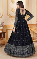 Striking Navy Blue Color Georgette Fabric Gown