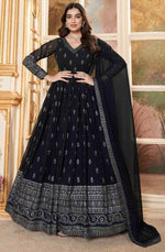 Striking Navy Blue Color Georgette Fabric Gown