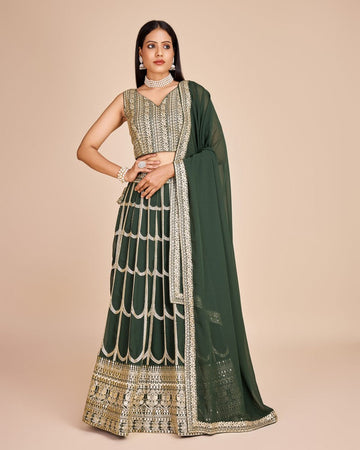 Lovely Green Color Georgette Fabric Party Wear Lehenga