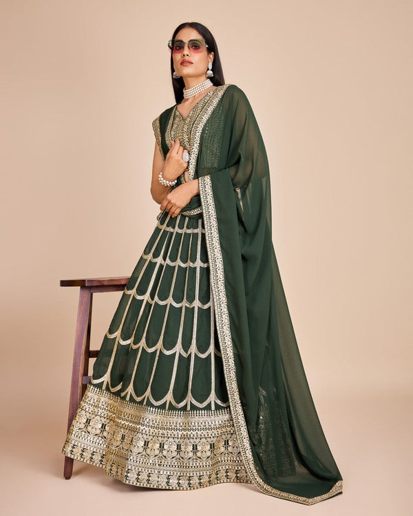 Lovely Green Color Georgette Fabric Party Wear Lehenga