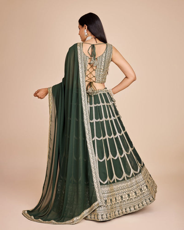 Lovely Green Color Georgette Fabric Party Wear Lehenga