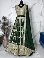 Lovely Green Color Georgette Fabric Party Wear Lehenga