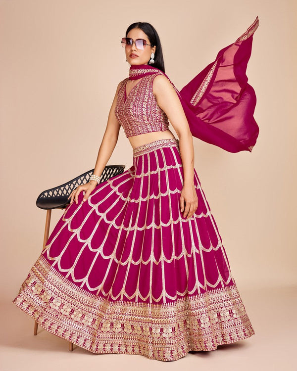 Lovely Pink Color Georgette Fabric Party Wear Lehenga