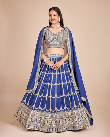 Lovely Blue Color Georgette Fabric Party Wear Lehenga