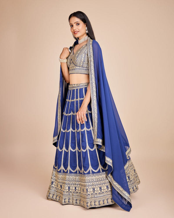 Lovely Blue Color Georgette Fabric Party Wear Lehenga