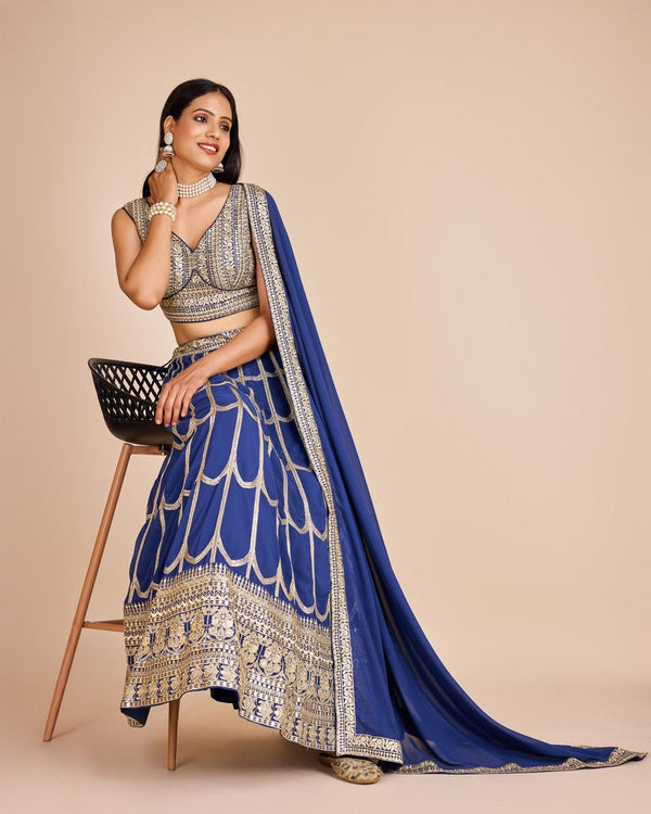 Lovely Blue Color Georgette Fabric Party Wear Lehenga