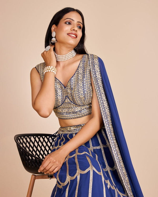 Lovely Blue Color Georgette Fabric Party Wear Lehenga