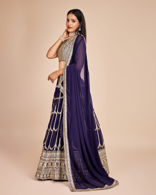 Lovely Purple Color Georgette Fabric Party Wear Lehenga