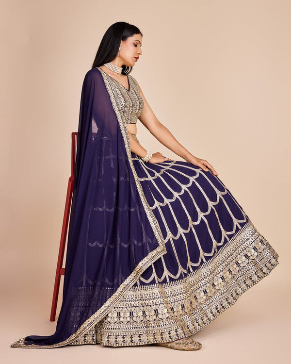 Lovely Purple Color Georgette Fabric Party Wear Lehenga