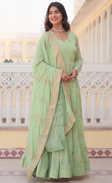 Striking Green Color Georgette Fabric Gown