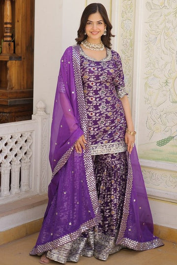 Divine Purple Color Jacquard Fabric Sharara Suit