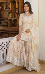 Divine Cream Color Jacquard Fabric Sharara Suit