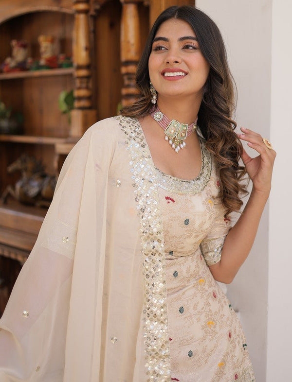 Divine Cream Color Jacquard Fabric Sharara Suit