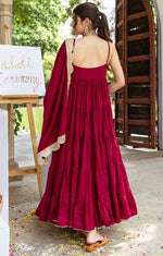 Dazzling Maroon Color Rayon Fabric Gown