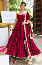 Dazzling Maroon Color Rayon Fabric Gown