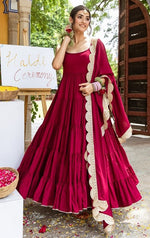 Dazzling Maroon Color Rayon Fabric Gown