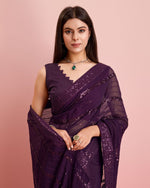 Beauteous Voilet Color Georgette Fabric Partywear Saree