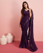 Beauteous Voilet Color Georgette Fabric Partywear Saree