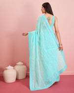 Beauteous Aqua Color Georgette Fabric Partywear Saree