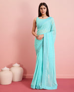 Beauteous Aqua Color Georgette Fabric Partywear Saree