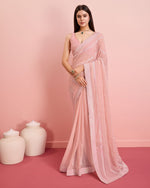 Beauteous Peach Color Georgette Fabric Partywear Saree