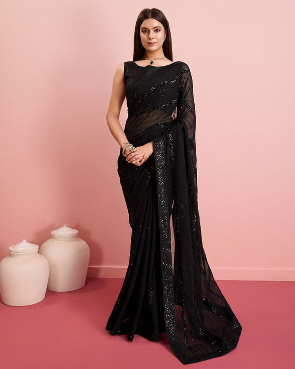 Beauteous Black Color Georgette Fabric Partywear Saree