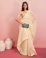 Beauteous Cream Color Georgette Fabric Partywear Saree